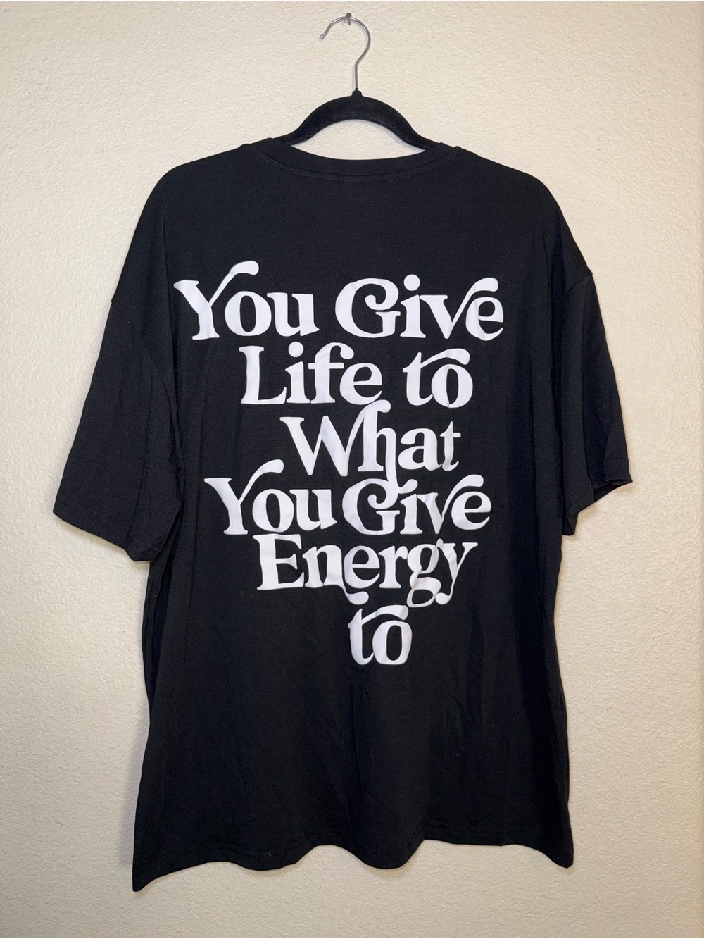 Black Graphic Mens Tee with White Inspirational Print Size M